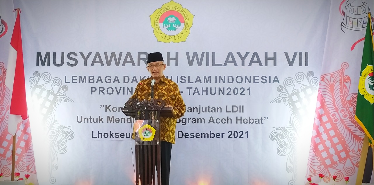 Muswil LDII Aceh, Anggota DPD RI Dr. Abdullah Puteh Sampaikan Pentingnya Kolaborasi Pemerintah dan Ormas.